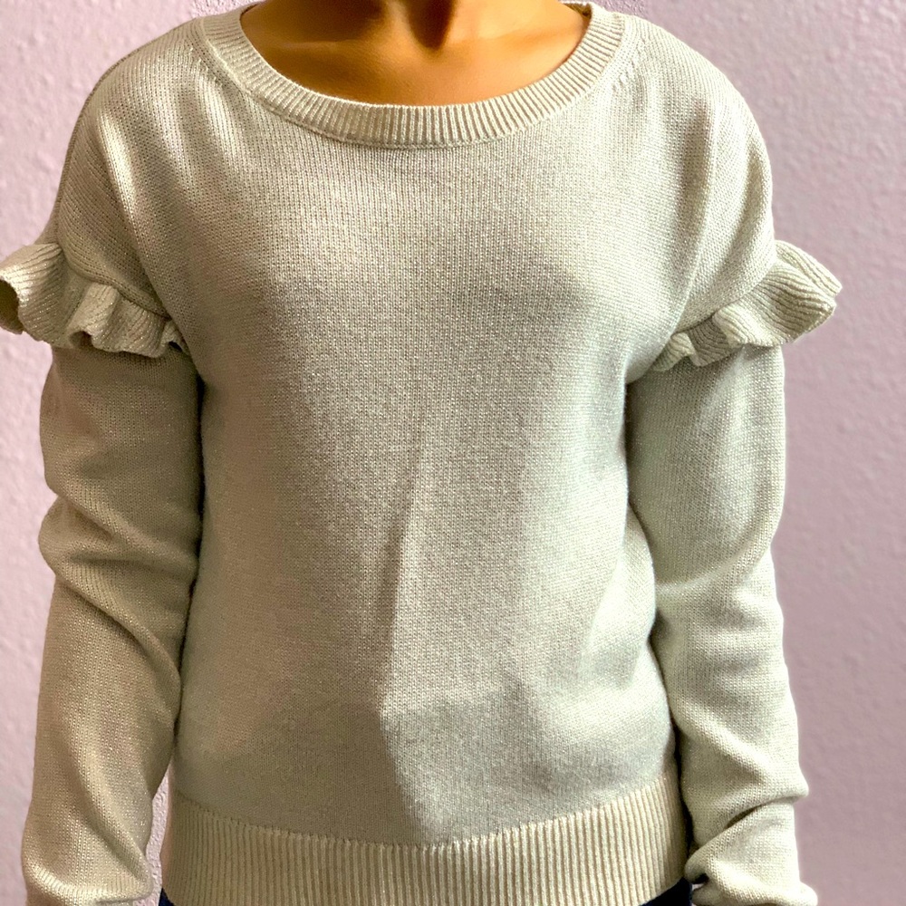 GAP knitted silver sweater with ruffles on each sleeve, big kids 14-16